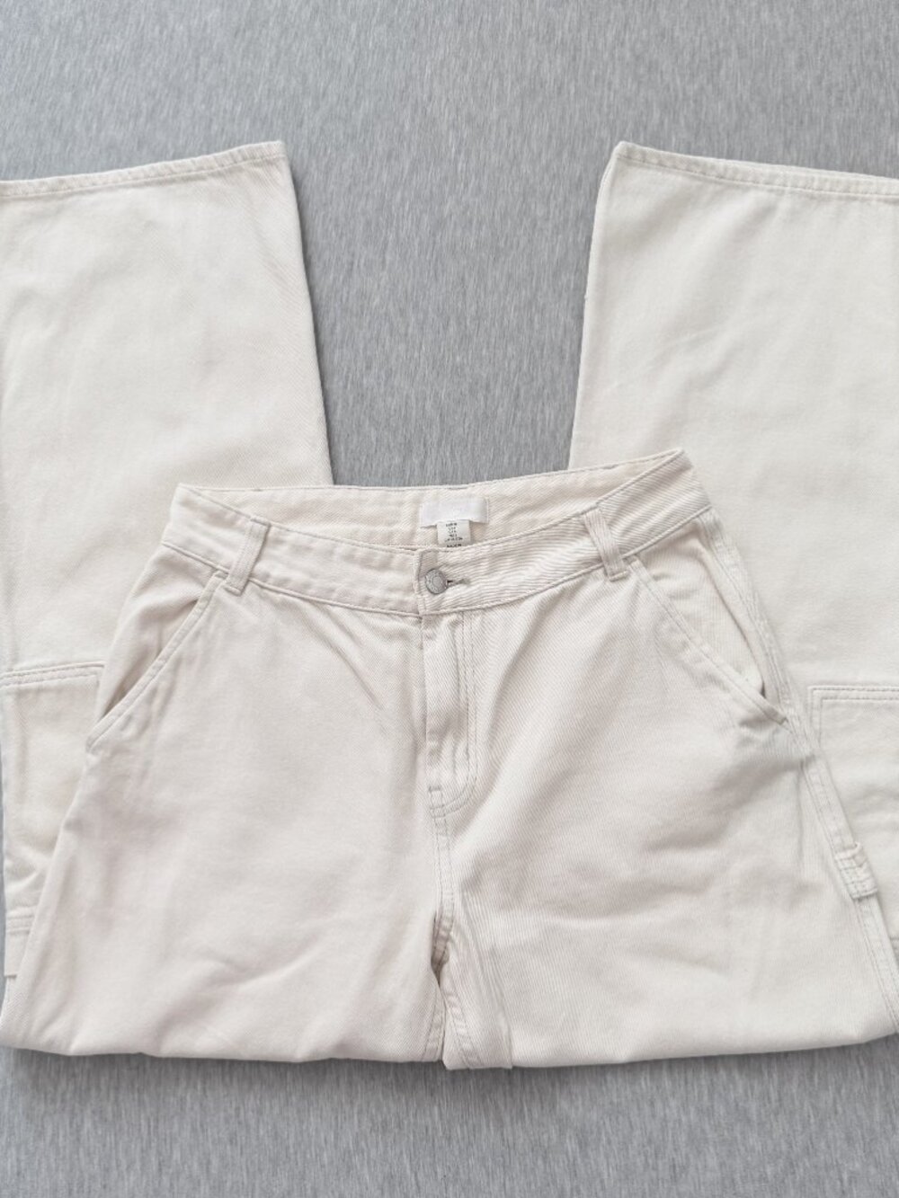 H&M White Straight Wide Leg Unisex Utility Denim Pants